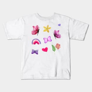 Watercolor cute flowers happy positivie stickers set Kids T-Shirt